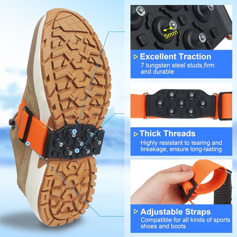 SILANON Ice Cleats Mid-Sole Snow Traction Cleats Crampons for Shoes and Boots Rotatable Non Slip Ice Grippers Overshoe with 7 Tungsten Studs for Walking on Snow Ice Men Women Indoor/Outdoor - Image 2